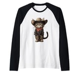 Black Cat in Cowboy Boots Raglan Baseball Tee