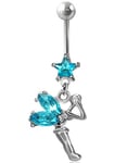 Star Tinkerbell - Navelpiercing med Hängande Smycke och Ljusblå CZ-Stenar