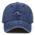 Baseball cap Washed Wave Dad Hat For Women Cotton Embroidery Wavy Line Baseball Cap Men Hip Hop Cap Snapback Hat Sea Sports Cap Navy Blue