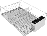 FurnitureXtra Stainless Rectangular Steel Dish Drainer with Drip Tray and Cutlery Holder(Rectangular with Tray)