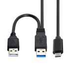 Câble D'Alimentation Y Usb 3.0 De Type C, Double Données Usb 3.0 Et Alimentation Usb 2.0 A Mâle Vers Usb-C Usb 3.0 Avec Alimentation Supplémentaire Pour Disque Dur Ssd[X1096]