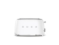 Smeg, Grille-pain 4 Tranches TSF02WHEU, 2 Fentes 36 mm, 6 Niveaux de Brunissage, Fonction Chauffage, Décongélation et Bagel, Éjection Automatique du Pain, Ramasse Miettes, 1500 W, Blanc