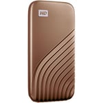 WD 2TB My Passport Portable SSD, External NVMe Solid State Drive, USB-C, up to 1050 MB/s, Works with PC, Xbox and Playstation, 2-meters drop resistance, Gold