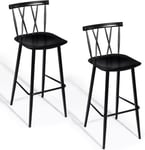 Lot de 2 Tabourets de Bar avec Dossier Chaise de Salle à Manger Élégante en Métal Tabouret avec Repose Pieds