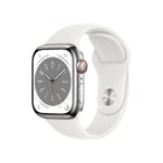 Watch Series 8 OLED 41 mm - Boîtier en Acier inoxydable Argent - GPS + Cellular - Bracelet Sport - Blanc - Neuf