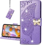 COTDINFOR Case for Galaxy A42 5G Coque Diamant Svelte PU Femme Bling Crystal Papillon en Relief Protecteur Flip Phone Cover Étui Housse pour Samsung Galaxy A42 5G Diamond Butterfly Violet SD