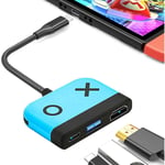 Bleu) Station d'accueil Switch pour Nintendo Switch oled, adaptateur tv 3-en-1 avec hdmi 4K, port usb 3.0, charge pd 65 w Type-C, adaptateur de