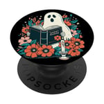 Spooky Ghosts Reading Book Retro Cute Floral Bookworm PopSockets Adhesive PopGrip