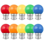 Lot de 10 Ampoule Couleur LED B22 1W, Ampoule à Baïonnette Colorées, Équivalent Incandescence 10W, Ampoule G45 Mini Globe, Rouge Vert Bleu Orange Jaune, pour Mariages, Halloween, Noël