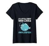 Womens Angle Fish Lover A Little Boy Who Loves Anglerfish V-Neck T-Shirt