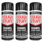 Enamel Black Gloss Paint Spray Aerosol All Purpose Interior Exterior 3 x 400ml