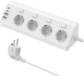 Multiprise D'Angle De Cuisine 4 Prises, Prise De Table Avec 2 Ports Usb C, Multiprise D'Angle Avec 2 Usb, Prise De Bureau, Prise De Cuisine, Montage Mural, Multiprise Avec Interrupteur, 2 M, Blanc