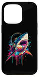 iPhone 13 Pro Great White Shark Lovers Pop Art Headphones Funny Shark Case