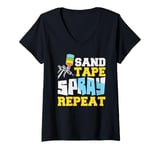 Womens Sand Tape Spray Repeat Car Painters Tape Auto Body Painter V-Neck T-Shirt