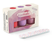 Nagellack för barn 3-pack + nagelfil - Körsbär - Malva - Rosa glitter - Namaki