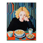 Artery8 Dinner For One Colourful Oil Painting Portrait of Woman Eating Noodles in a Japanese Restaurant Extra Large XL Wall Art Poster Print