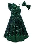 GRACE KARIN Robe Paillettes Enfant Filles A-Line à Une Épaule Hiver Robe en Velours Princesses Anniversaire Mariée Vert -4 10-12 Ans