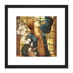 Burne Jones Hope Woman Flowers Painting 8X8 Inch Square Wooden Framed Wall Art Print Picture with Mount