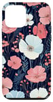 iPhone 12 mini Boho Navy Blue and Pink Floral Botanical Pattern Flower Art Case