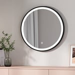 EMKE Miroir de Salle de Bain avec éclairage, Miroir de Salle de Bain LED Rond ф70cm avec Interrupteur Tactile Lumière Blanche 6500K Cadre Noir