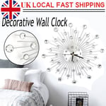 203D Wall Clock Luxury Metal Flower Silent 30cm Office House Living Room UK