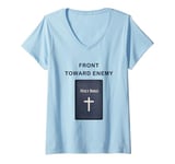 Womens Front Toward Enemy – Christian Faith Military Cross & Bible V-Neck T-Shirt