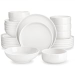 MALACASA 24 Piece Plates and Bowls Sets, Porcelain White Dinner Sets for 6 People Chip Resistant Crockery Set with Dinner Plate/Dessert Plate/Soup Plate/Bowl, Series Luna