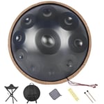 Handpan Drum - 22 Inches D Minor 10 Notes 440Hz Steel Hand Drum for Adult, Instrument with Soft Hand Pan Bag Drum Mallet and Stand,Harmonic Percussion for Sound Healing,Personal Meditation,Yoga(Black)