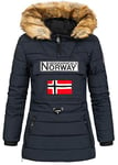 Geographical Norway BELINDA LADY - Parka Chaude Femme - Manteau Impermeable Capuche Fourrure - Passe Tete Coupe Vent Hiver -Veste Doublure Chaud Femmes Mode (Marine 2XL) Taille 5