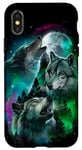 Coque pour iPhone X/XS Loup gris chassant dans la forêt sous la pleine lune et aurore