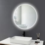 Miroir de Salle de Bain Dimmable 60cm Rond Miroir Mural Lumineux avec Interrupteur Tactile - Éclairage Blanc Froid 6500K - Meykoers