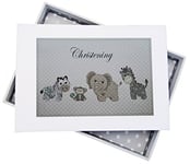 White Cotton Cards Christening Mini Photo Album, Silver Toys, Animals, Board, 12.5 x 17.5 x 2.5 cm