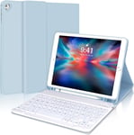 Coque Ipad 6 Génération Avec Clavier, Coque Ipad 9.7 Avec Porte Stylo Et Clavier Pour Ipad 6 / 5e Gen & Ipad Pro 9.7 & Ipad Air 2/1, Clavier Tablette Italienne Magnétique Amovible, Bleu