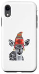 Coque pour iPhone XR Mère de cerf faon mignon portant un chapeau d'hiver tricoté dessin croquis