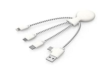 Xoopar Mr Bio 4 in 1 Multi USB Cable - Eco-friendly and Biodegradable USB Cable - Universal USB Charger for Smartphone Apple iPhone Samsung Google Huawey Xiaomi OnePlus LG Kindle (White)