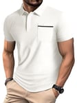 YUNDAI Mens Polo Shirts Summer Short Sleeve Breathable Cotton Buttons T-Shirt Casual Golf Tennis Gym Tops for Men UK with Pocket, X-Large White