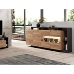 Vente-unique Buffet 4 portes et 4 niches avec LEDs - Naturel clair et Anthracite - IDESIA