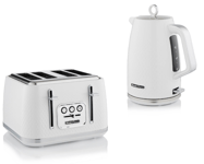 Swan Elegance Kettle & 4 Slice Toaster Textured White Gloss Finish Chrome Trim