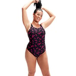 Speedo Boom Logo Allover Medalist Maillot de bain Femme, Noir/Rose Électrique, 30