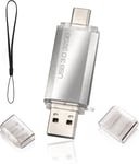 Clé USB 32Go 3.0 2 en 1 Rapide, OTG Clé USB C 32Go 2 en 1 Type C USB 3.0 en Métal, Pen Drive 32Go USB Flash Drive 128Go pour PC/Smartphones/MacBook Pro(Argent)