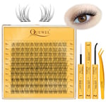 QUEWEL faux cils, 120Pcs Natural extension cils Wispy kit extension cils 10-16MM Individual Lashes avec pince à cils et colle faux cils Tweezers DIY at Home(Feather 02)