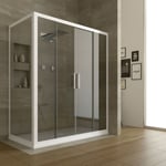 CABINE DE DOUCHE EN PVC 90X140CM PROFIL BLANC VERRE TRANSPARENT 2 COULISSANT