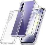 YisrLery 3 in 1 Camera Cover Compatible with Samsung Galaxy S24 5G Case and 2 Pack Tempered Glass Screen Protector, Slim Soft TPU Shockproof Anti-Scratch Samsung S24 Phone Case Silicone Clear