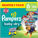 Pampers Baby-Dry Paw Patrol Edition Size 6, 164 Nappies, 13kg-18kg, Monthly Pack