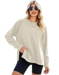 SotRong Side Zipper Split Ribbed Textured Sweatshirts for Women Without Hood Oversized Jumpers Ladies Crewneck Long Sleeve Tops Ladies Y2K T Shirts Apricot M