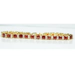 YELLOW GOLD FINISH Created Diamond Princess Cut Ruby Tennis Bracelet + Gift Box