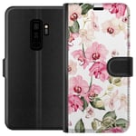 Samsung Galaxy S9+ Sort Lommebokdeksel Rosa blommor