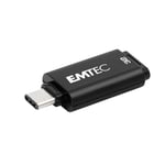 Emtec - Clé USB Type-C 32Go 3.2 Compatible USB 2.0 et 3.1 - ECMMD32GD403 - Flash Drive Rapide jusqu'à 80Mo/s - Clef Ultra Légère - Capuchon Clipsable à l'Arrière - Noir