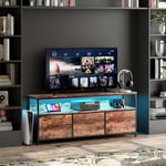 Meuble tv 137 cm - avec 3 tiroirs, Meuble tv acve éclairage led, Structure en Fer, Pieds réglables en Hauteur, Meuble tv Motif vintage - Marron