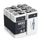 ANSMANN 9V Block Batteries [Pack of 6] 300mAh NiMH Precharged Rechargeable 9V E-Block Battery for Walkie Talkies, Speakers, Microphones, Multimeters, Clock Radios, Remote Control Cars, Toys